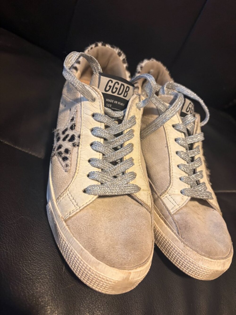Golden Goose May Low Top Sneakers Suede Hair Leopard Cheetah Animal Print sz 37